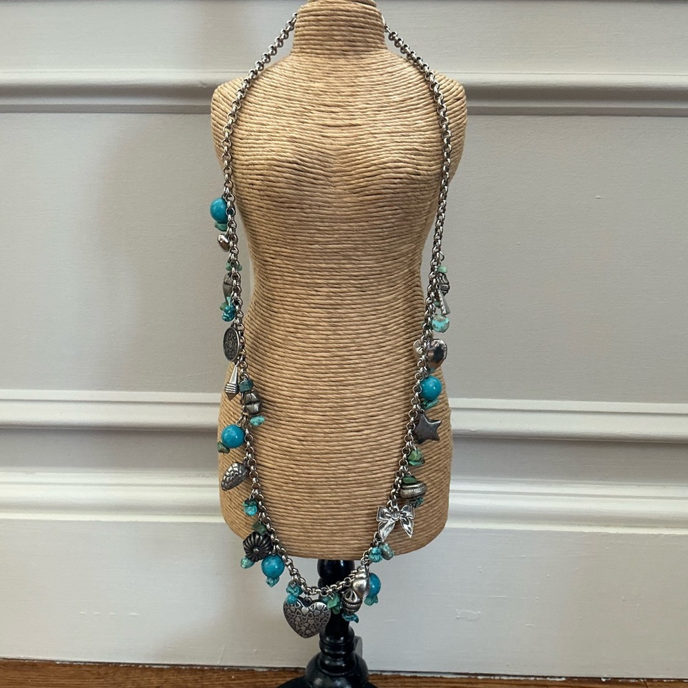Statement Silver And Turquoise Charm Necklace - image 1